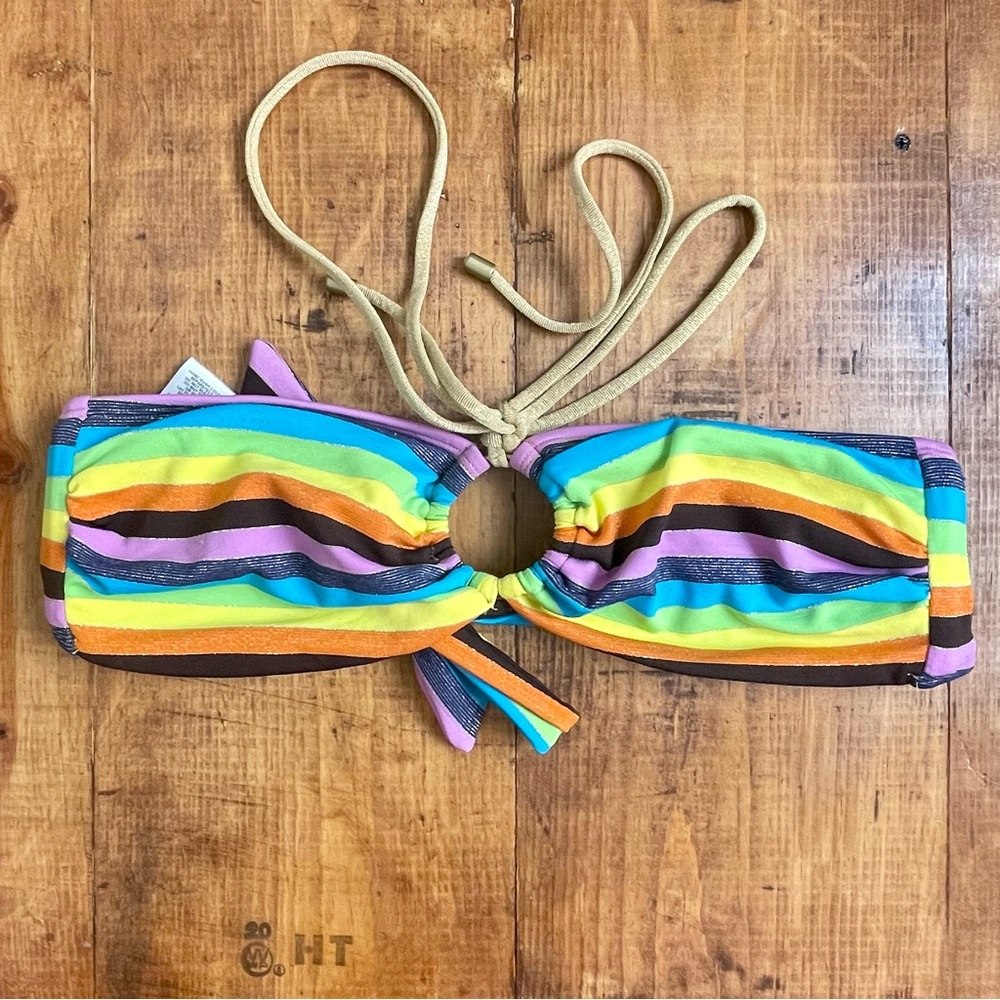 O-Ring Halter Striped Bikini Top
